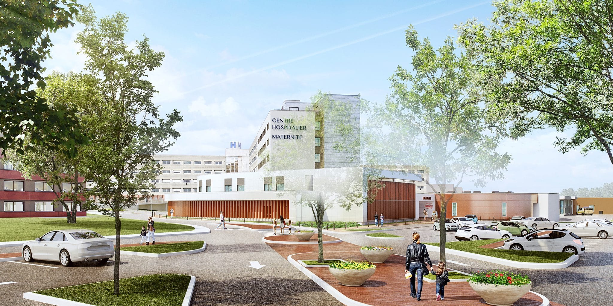 hôpital de Tourcoing, extension et restructuration de l'aile B et C, vue de l'entrée