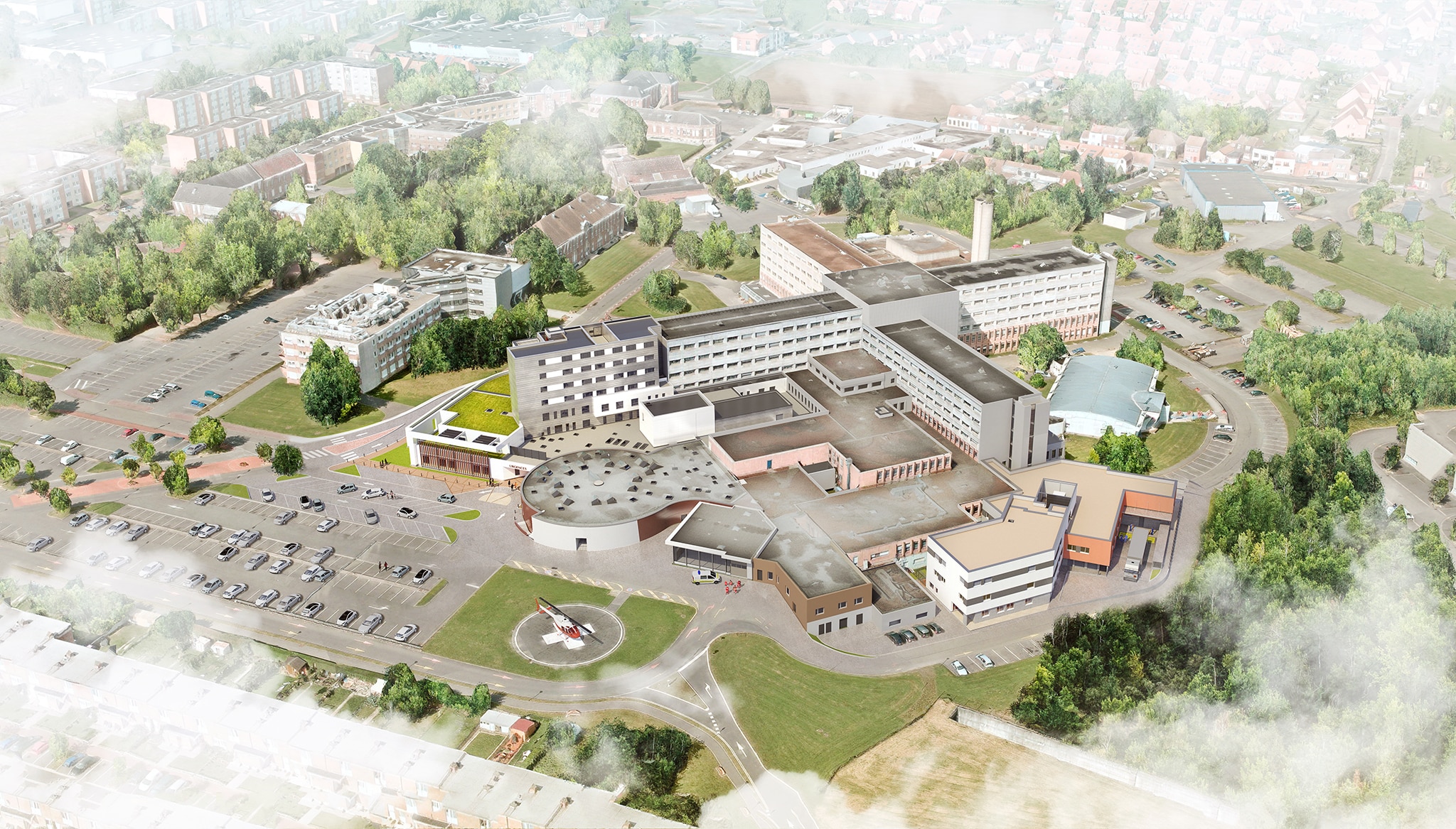 hôpital de Tourcoing, extension et restructuration de l'aile B et C, vue aérienne
