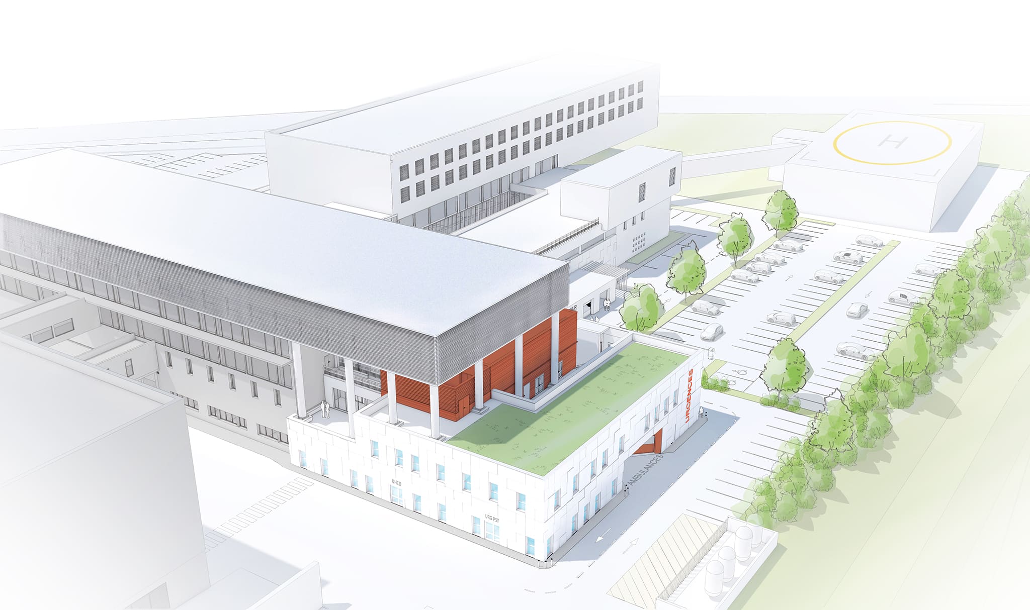 Urgences du Centre Hospitalier de Carpentras, axonométrie