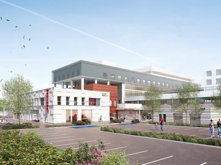 Urgences du Centre Hospitalier de Carpentras, vue sur l'entrée