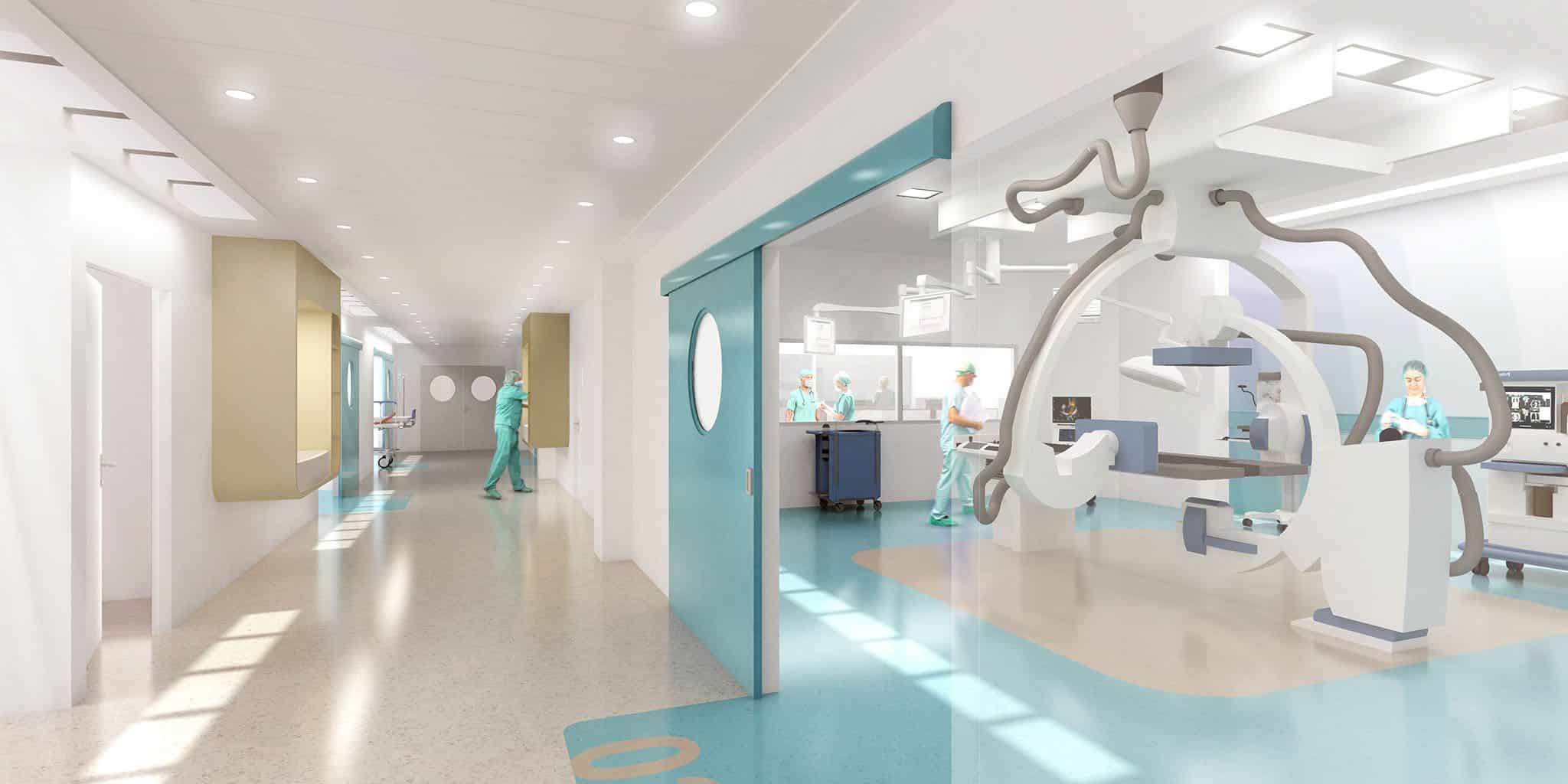 Plateforme interventionnelle et hôpital de jour à Henri Mondor, APHP à Créteil, vue sur le bloc opératoire