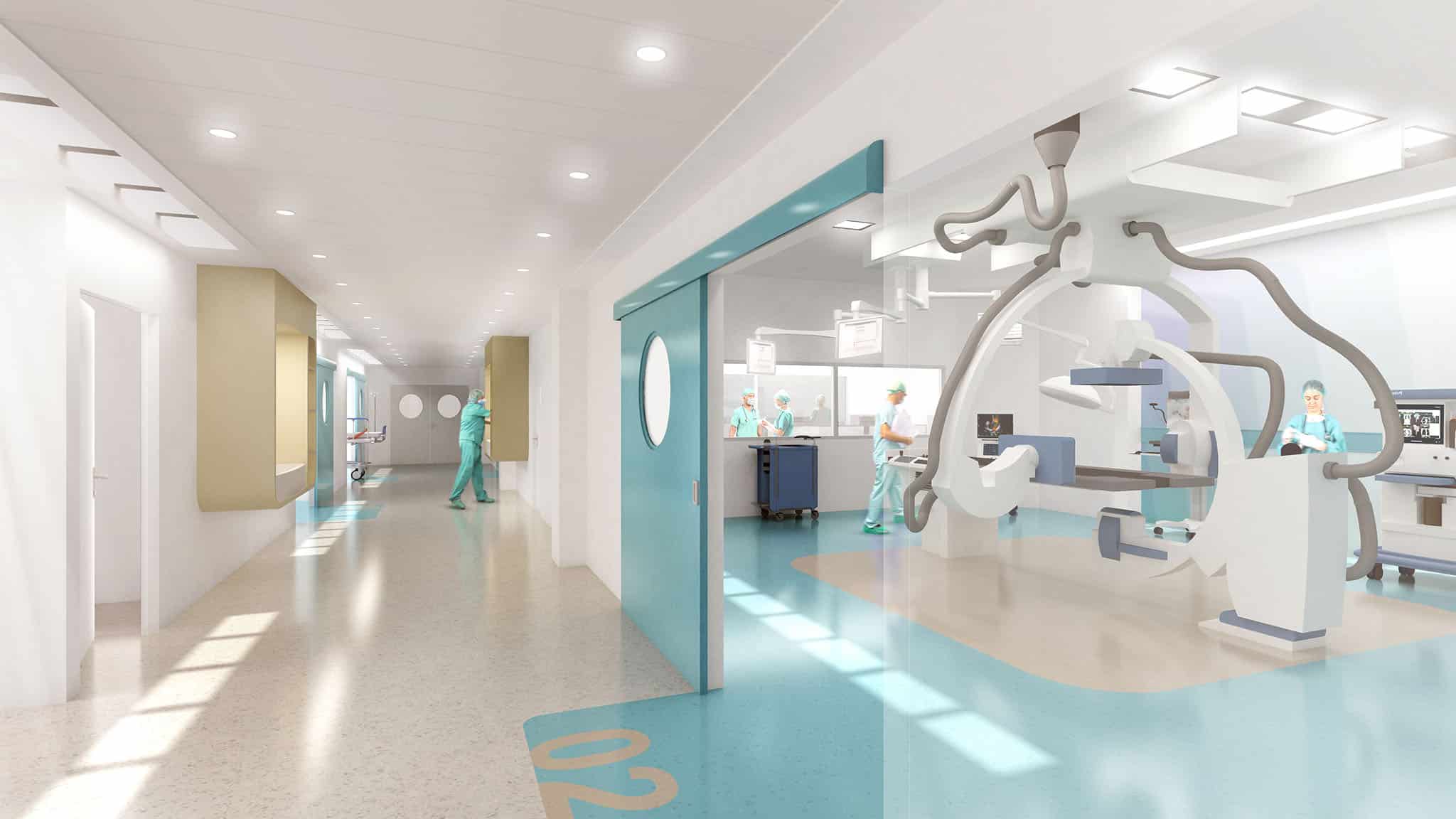 Plateforme interventionnelle et hôpital de jour à Henri Mondor, APHP à Créteil, vue sur le bloc opératoire