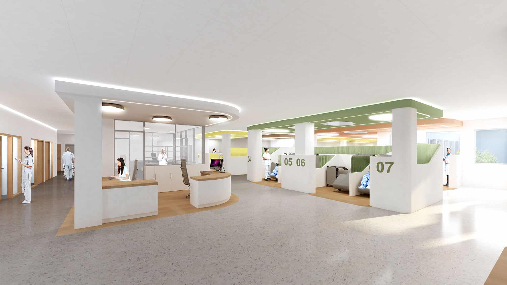 Plateforme interventionnelle et hôpital de jour à Henri Mondor, APHP à Créteil, vue sur les box