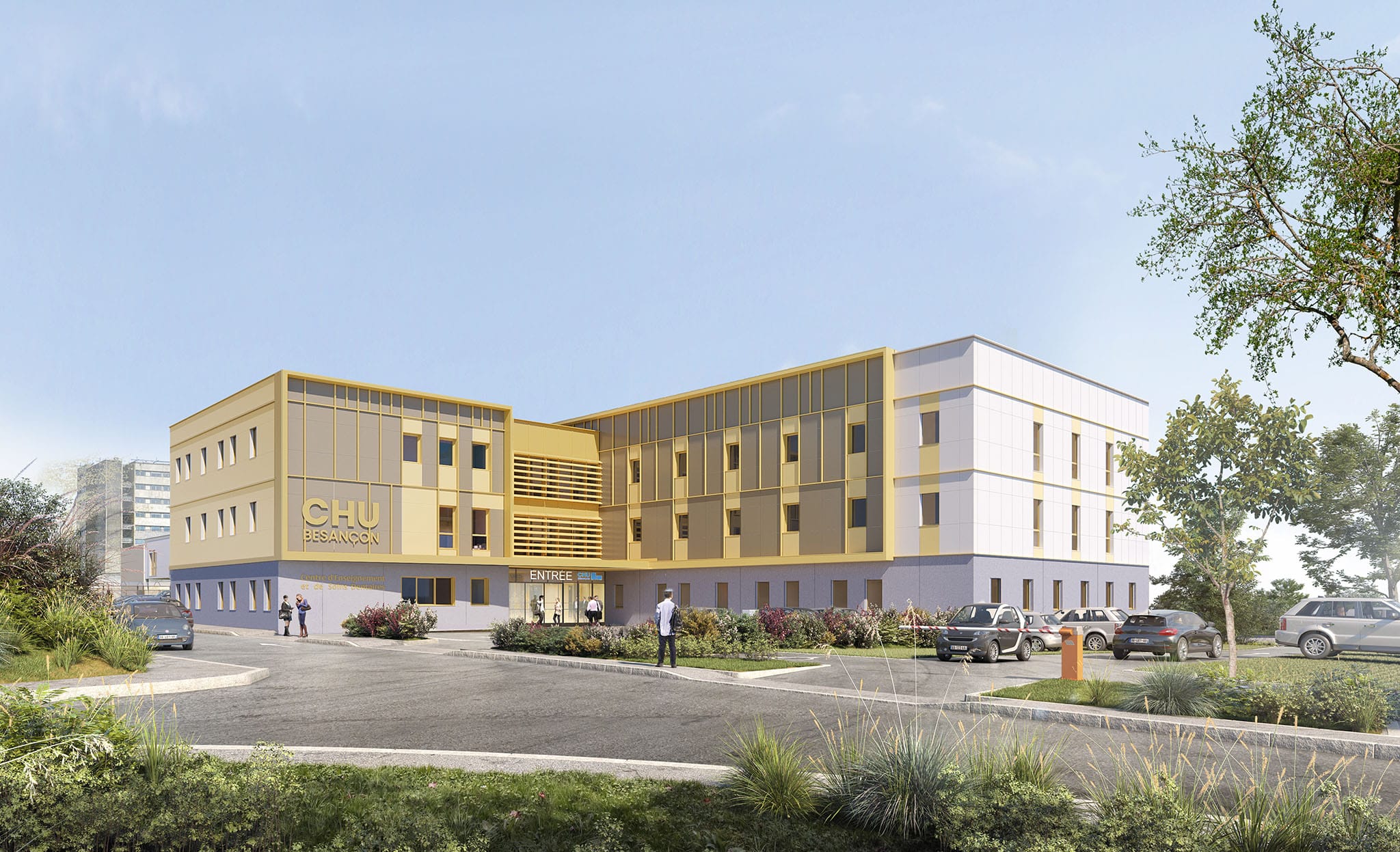 Centre d'enseignement en soins dentaires au CHU de Besançon, vue de l'entrée