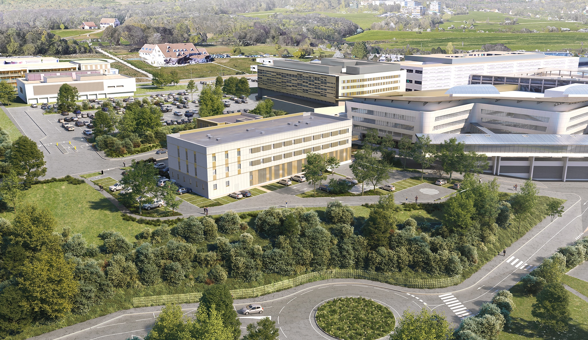 Centre d'enseignement en soins dentaires au CHU de Besançon, vue aérienne
