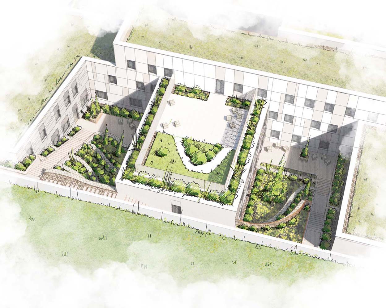 Bâtiment psychiatrie au Centre Hospitalier de Besançon - Jardin Nord