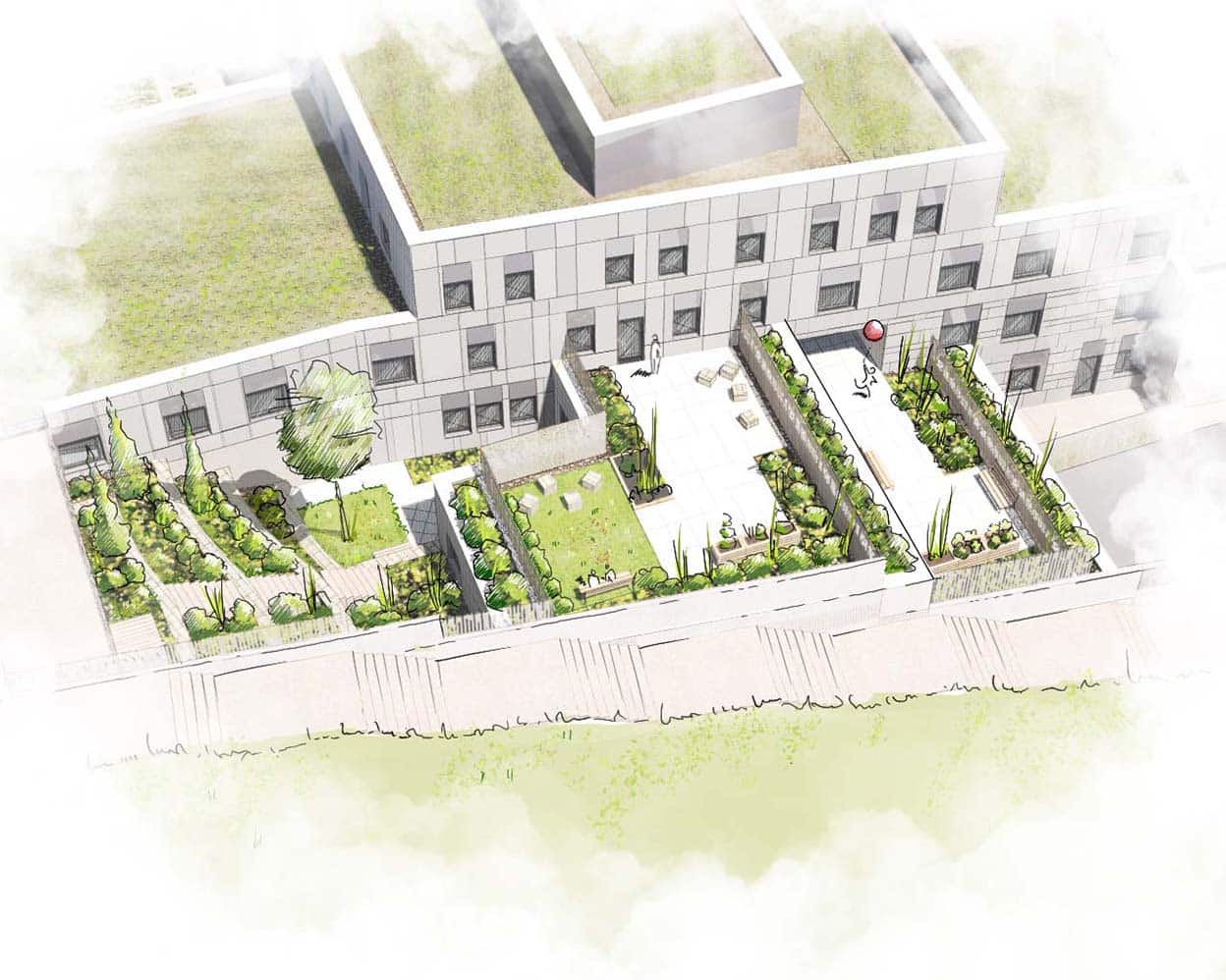 Bâtiment psychiatrie au Centre Hospitalier de Besançon - Jardin Ouest