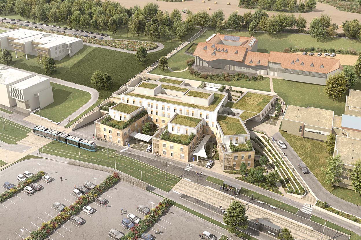 Bâtiment psychiatrie au Centre Hospitalier de Besançon - Vue aérienne