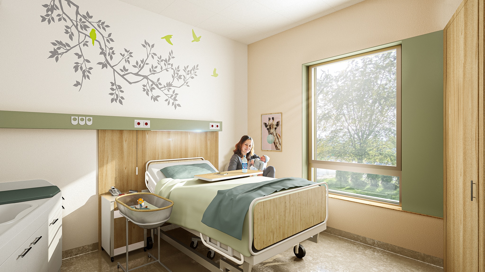Extension de l'hôpital de Château-Thierry, vue d'une chambre maternité