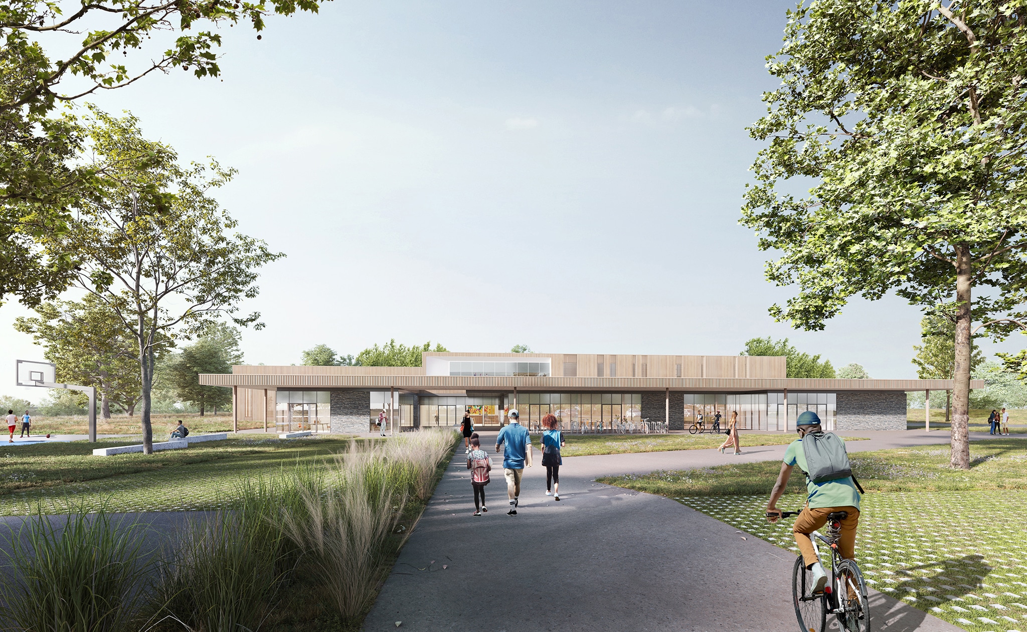 Nouvelle salle multisport et de loisirs à Bouchemaine, vue depuis le parvis