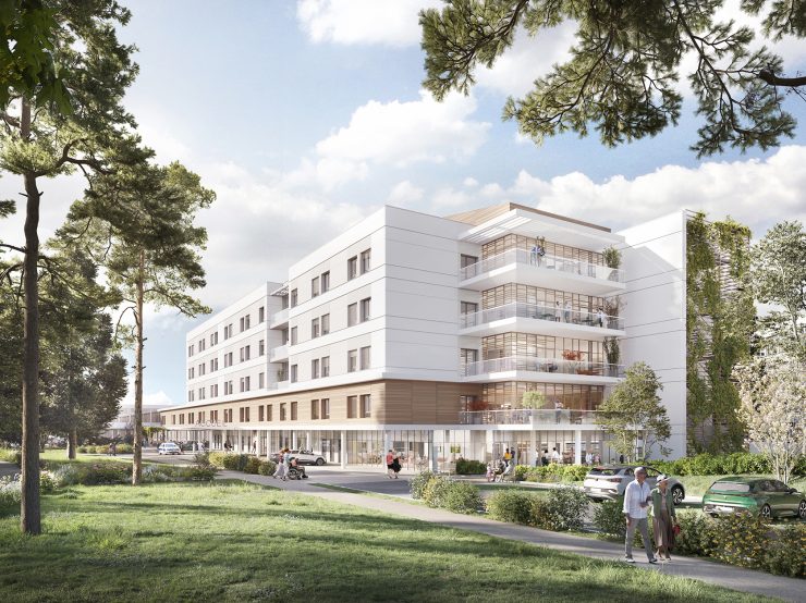 USLD & SSR Neurologie sur le site René Muret des Hôpitaux de Paris à Sevran, vue depuis l'espace piéton