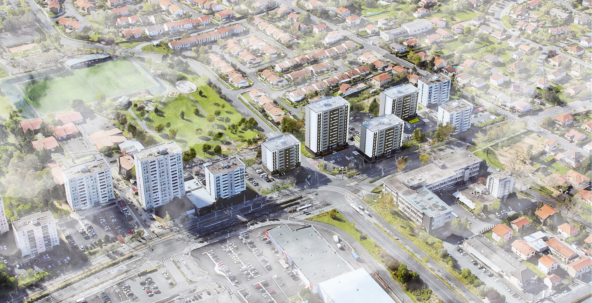 Réhabilitation thermique de 235 logements rue Torpilleur Sirocco à Clermont-Ferrand, vue aérienne