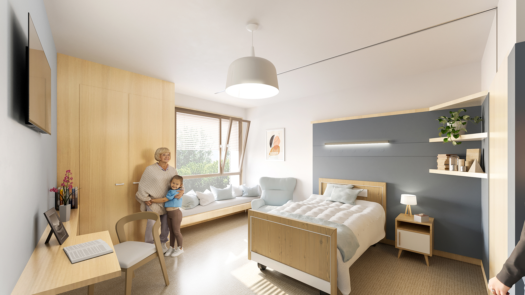 USLD & SSR Neurologie sur le site René Muret des Hôpitaux de Paris à Sevran, vue d'une chambre