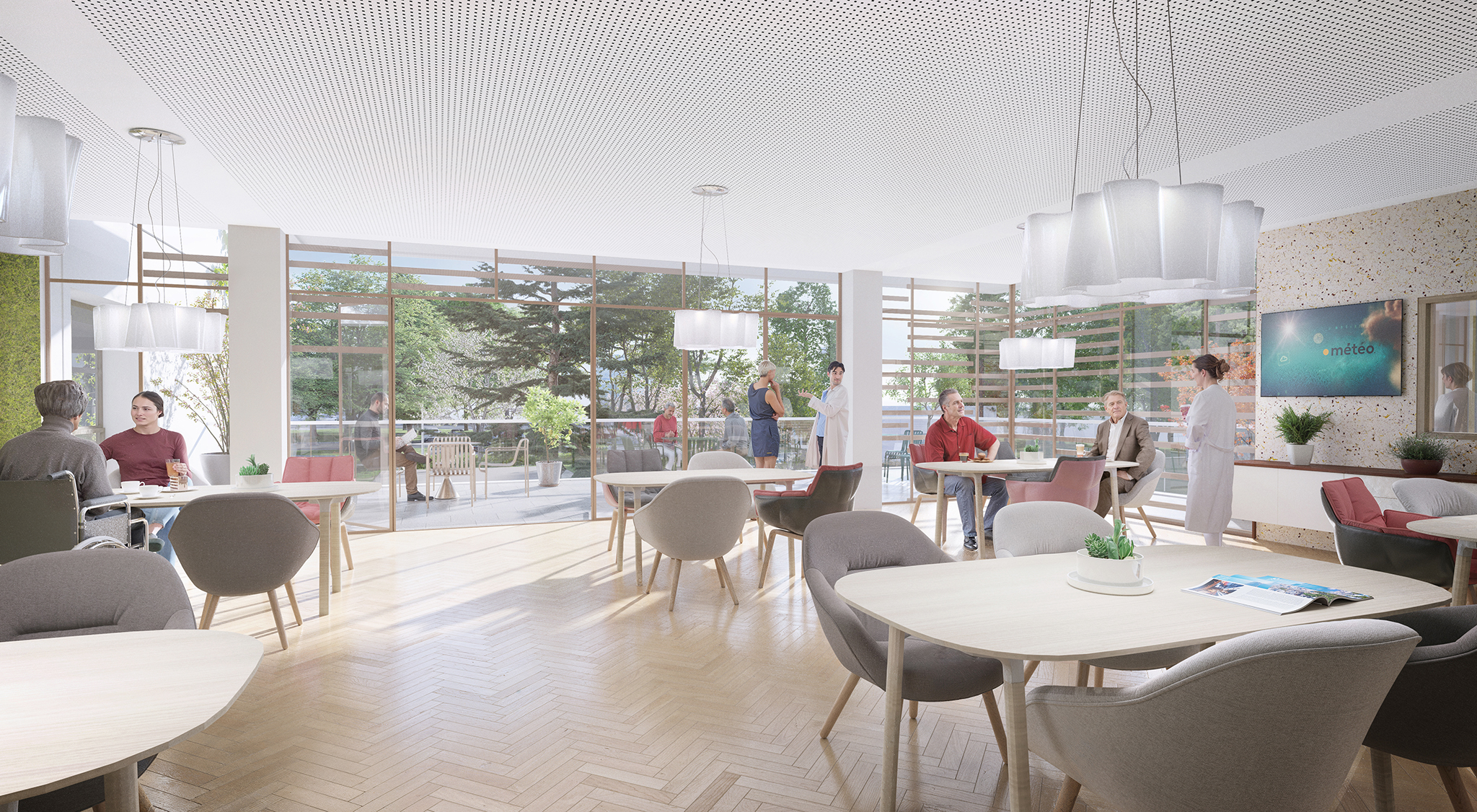 USLD & SSR Neurologie sur le site René Muret des Hôpitaux de Paris à Sevran, vue de la salle à manger