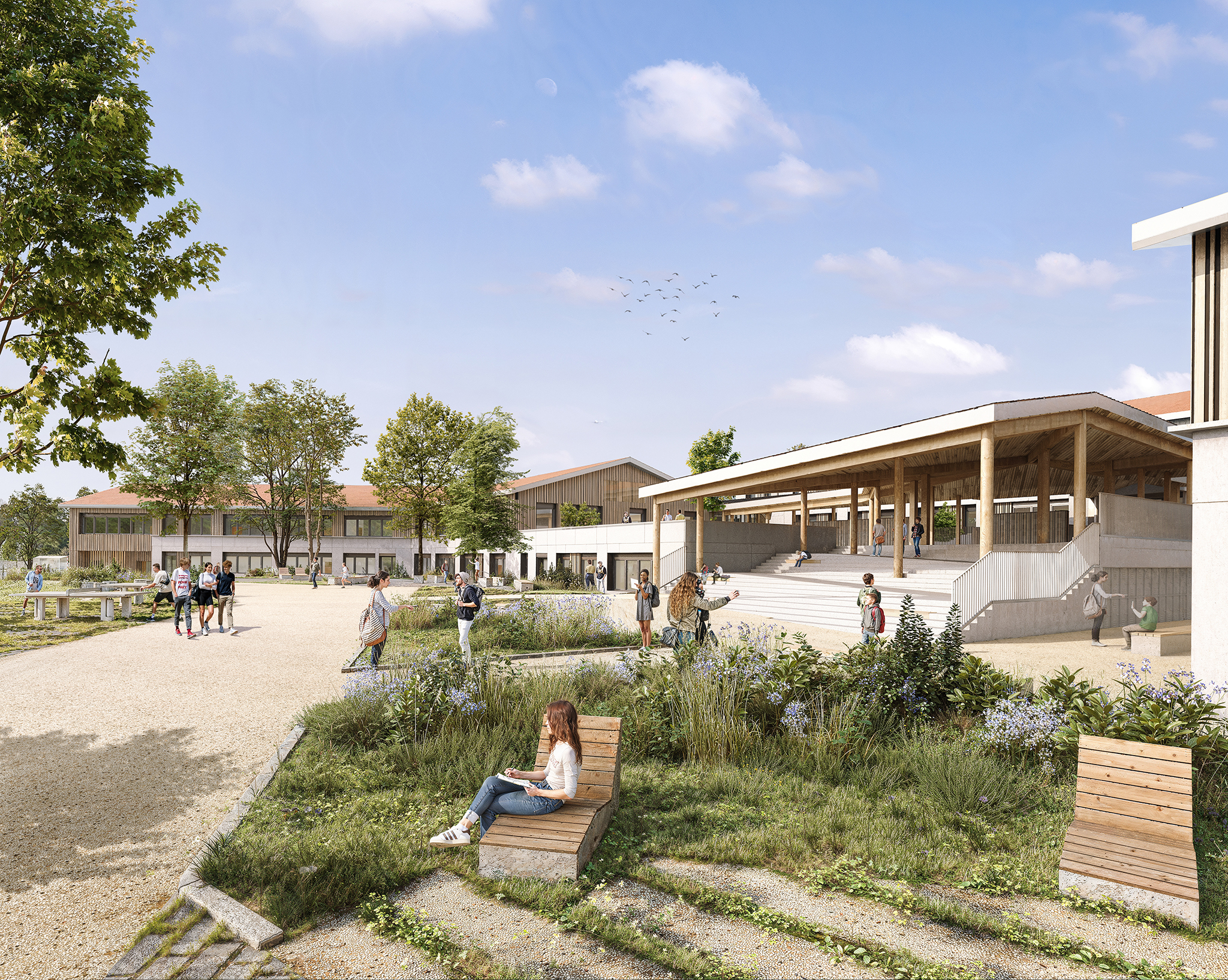CRR-collèges de Groisy, vue de la cours de récréation du collège existant, le Parmelan