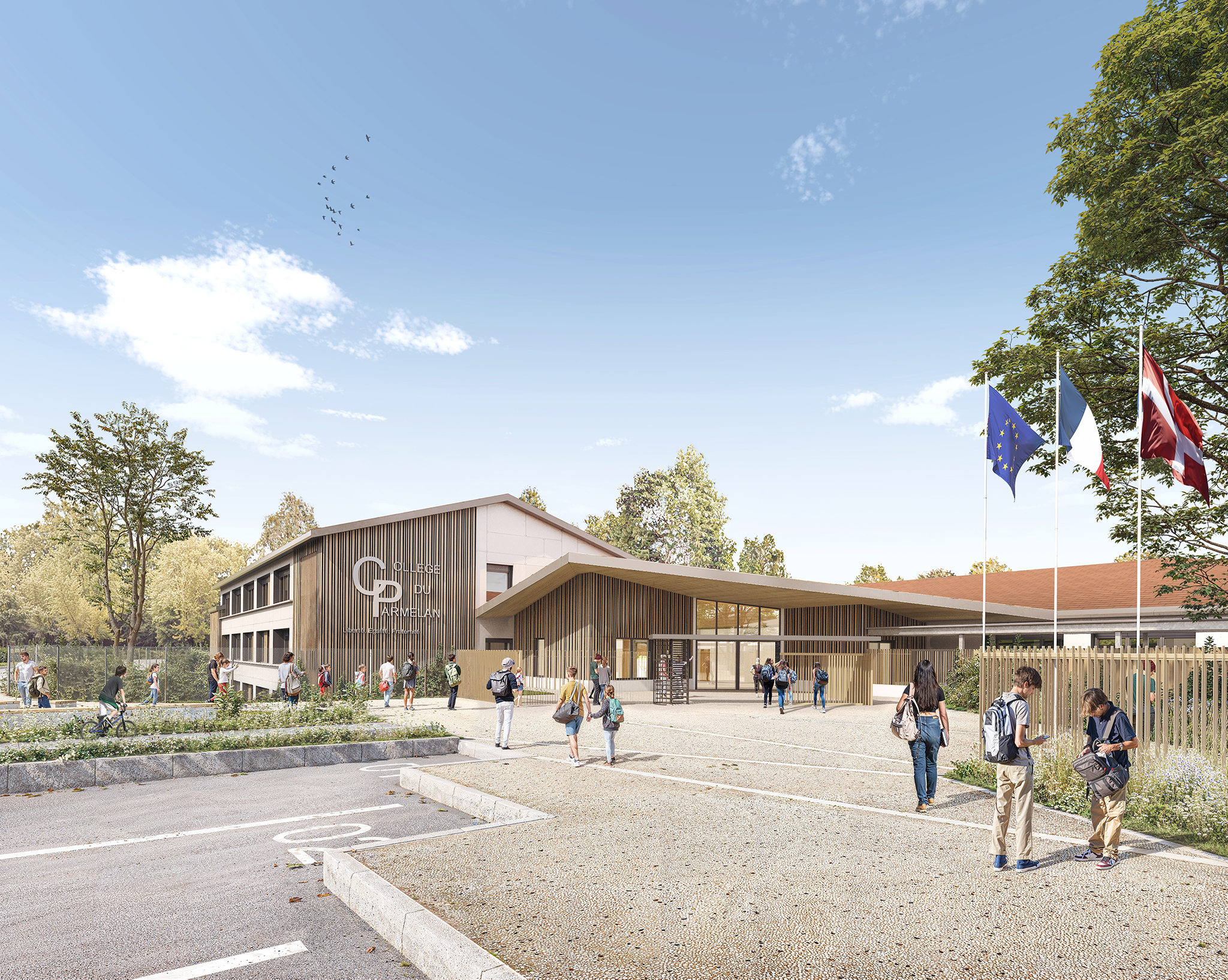CRR-collèges de Groisy, vue du parvis du collège existant, le Parmelan
