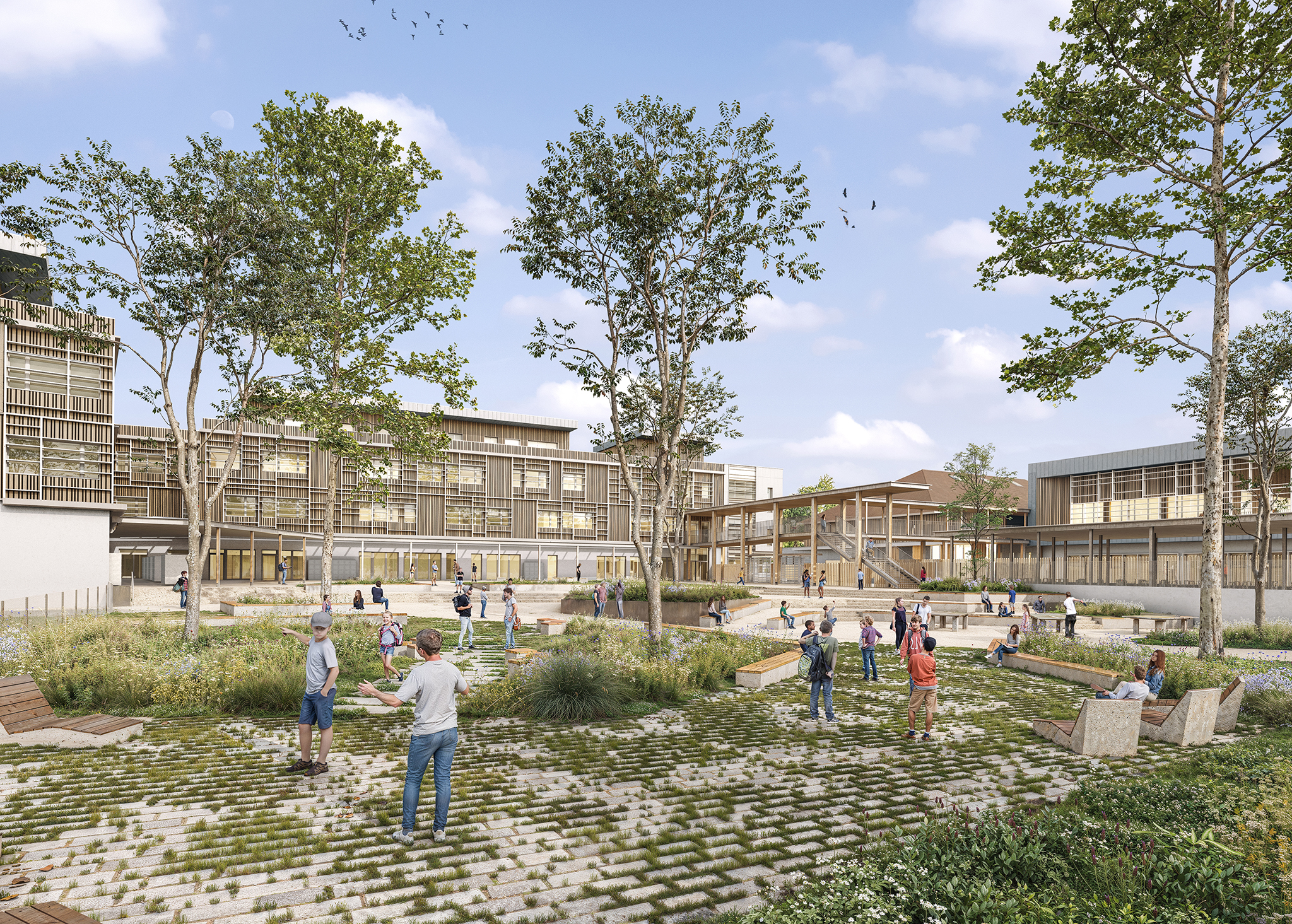 CRR-collèges de Groisy, vue de la cours de récréation du collège neuf, le Mont Baron