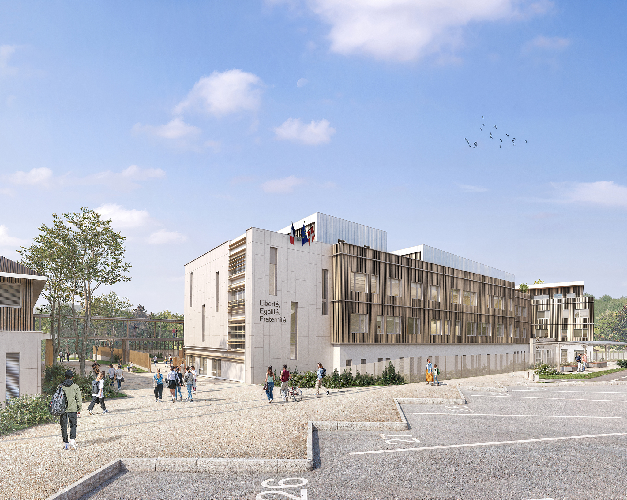 CRR-collèges de Groisy, vue du parvis du collège neuf, le Mont Baron