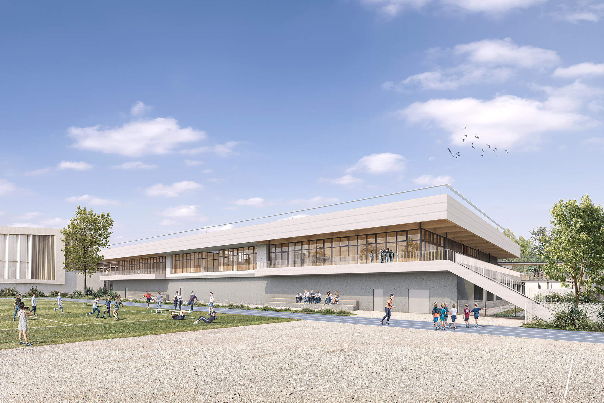 CRR-les collèges de Groisy, vue sur la demi pension et les terrains de sport