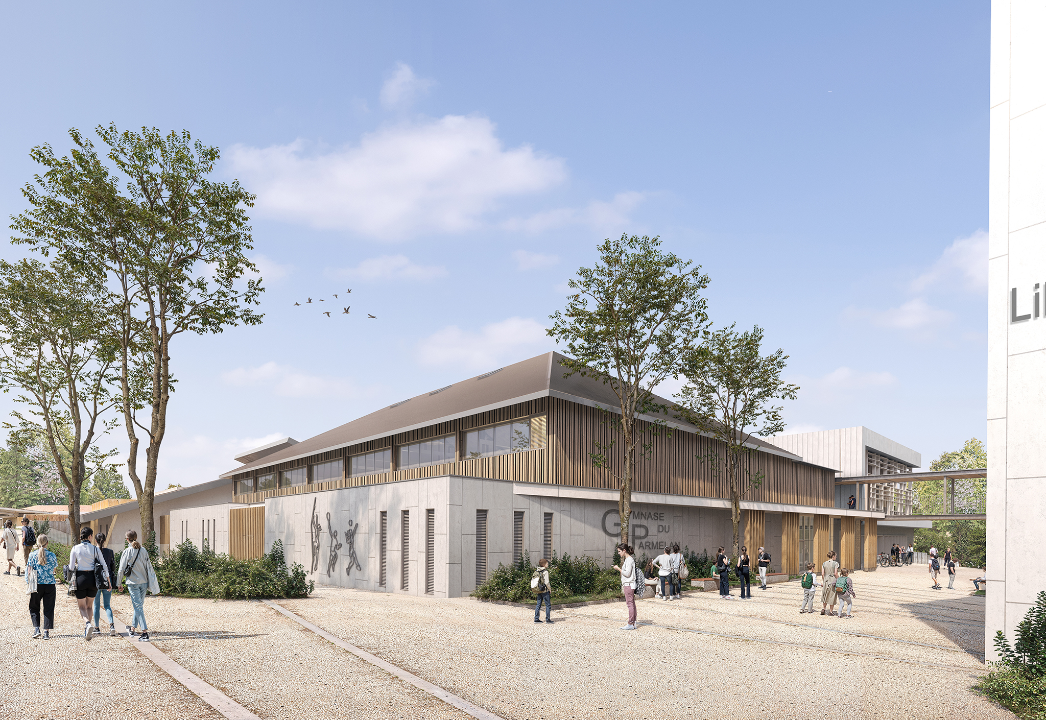 CRR-les collèges de Groisy, vue sur l'entrée du gymnase restructuré et agrandit