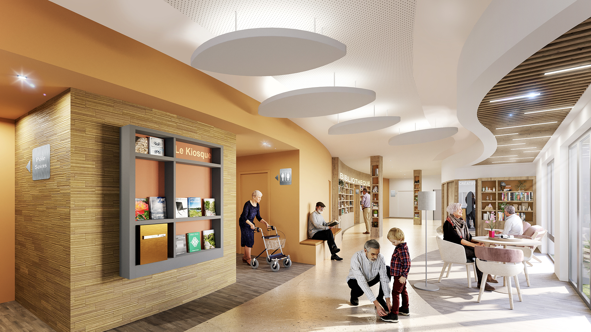 Reconstruction de l'EHPAD de Taillegrain au CH de Bourges, vue du Hall