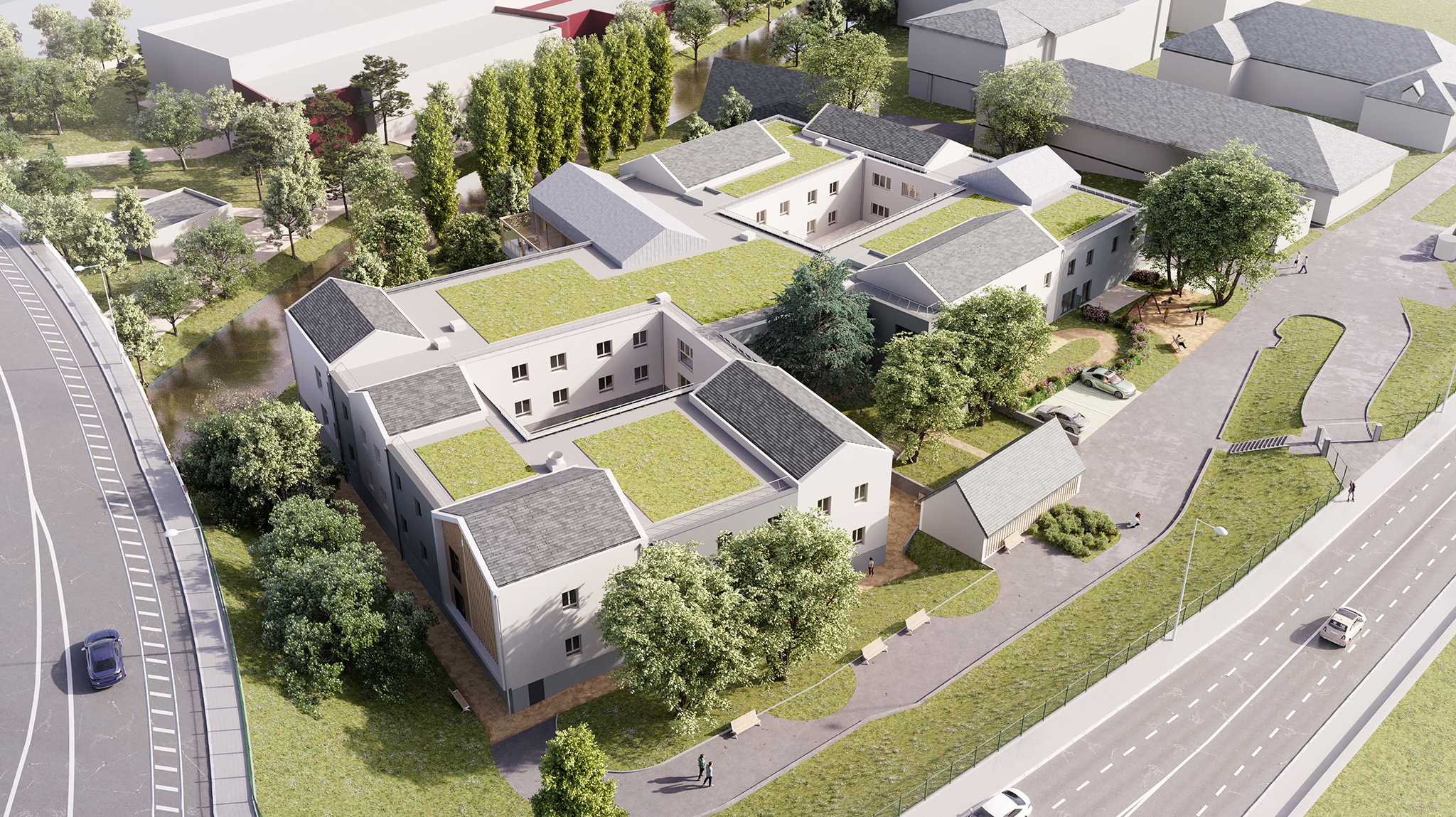 Reconstruction de l'EHPAD de Taillegrain au CH de Bourges, vue aérienne