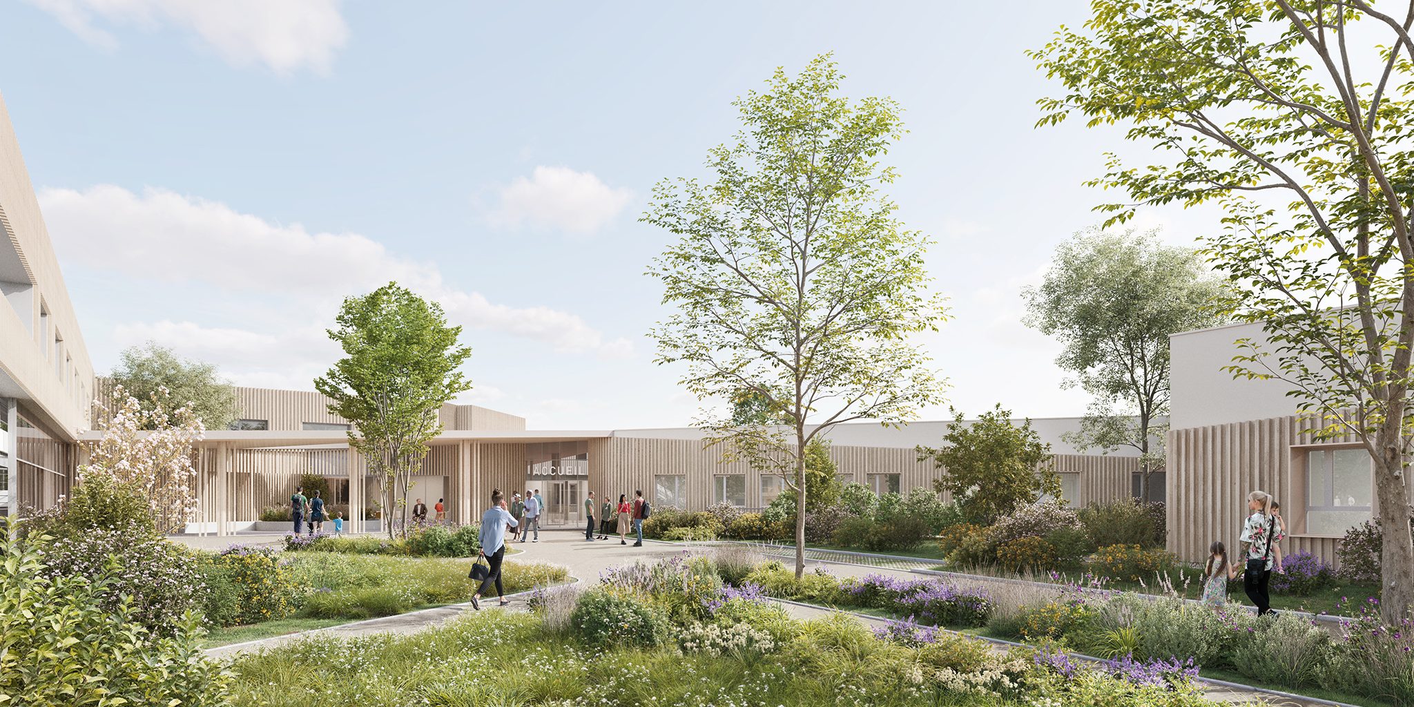 Restructuration & reconstruction des unités d’addictologie, psychiatrie et pédopsychiatrie sur le site de Thouars, CRR Architecture, vue sur le bâtiment psychiatrie adulte