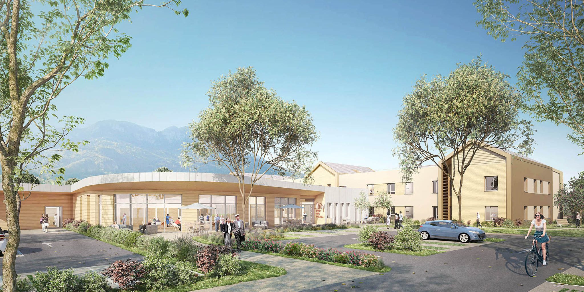 EHPAD Vivre Ensemble à Saint-Pierre en Faucigny, vue entrée - CRR Architecture