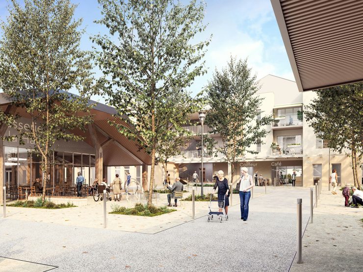 EHPAD de Chartes, CRR Architecture, vue de la place centrale.
