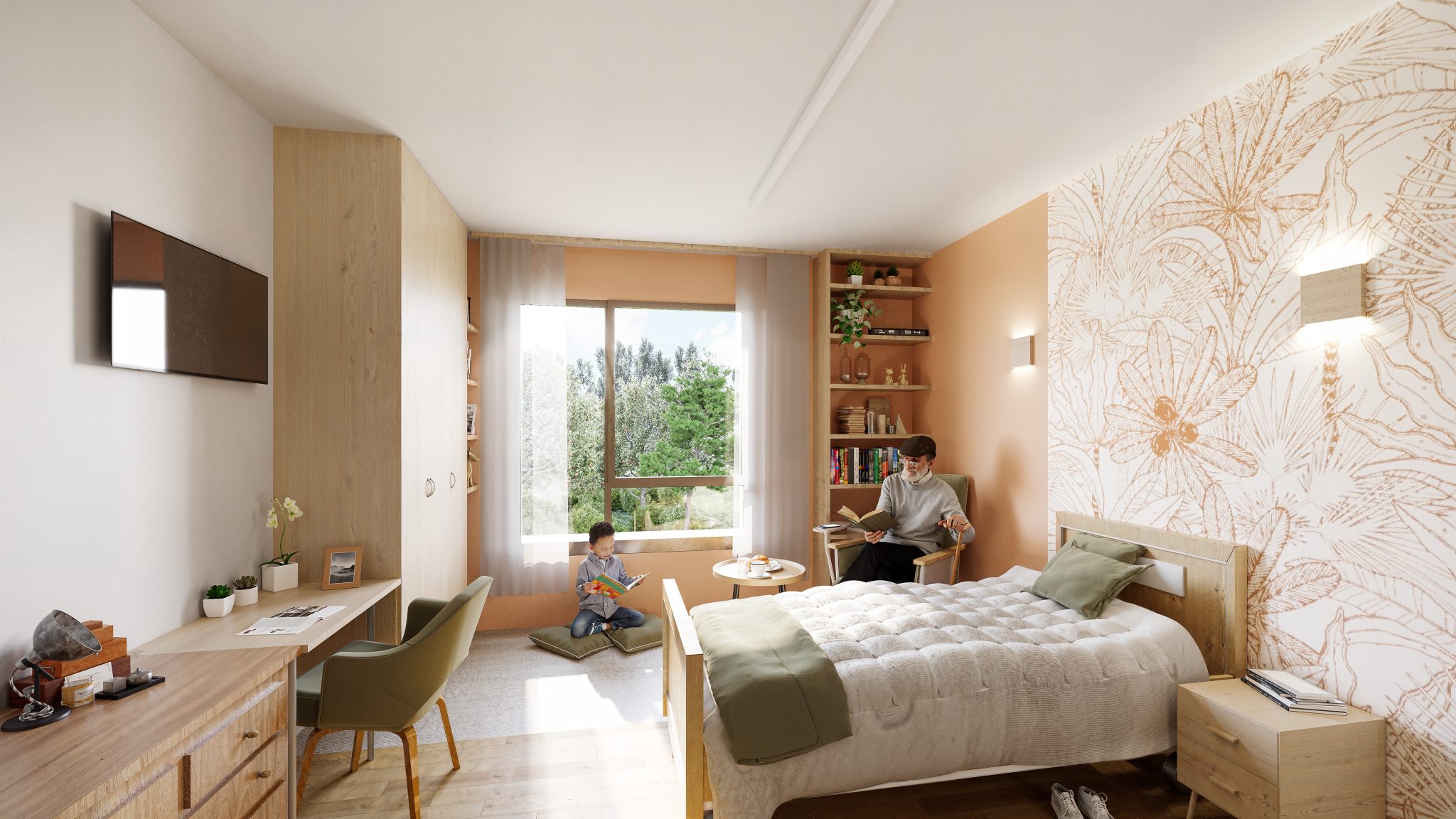 EHPAD de Crécy-la-Chapelle, CRR Architecture, vue de la chambre