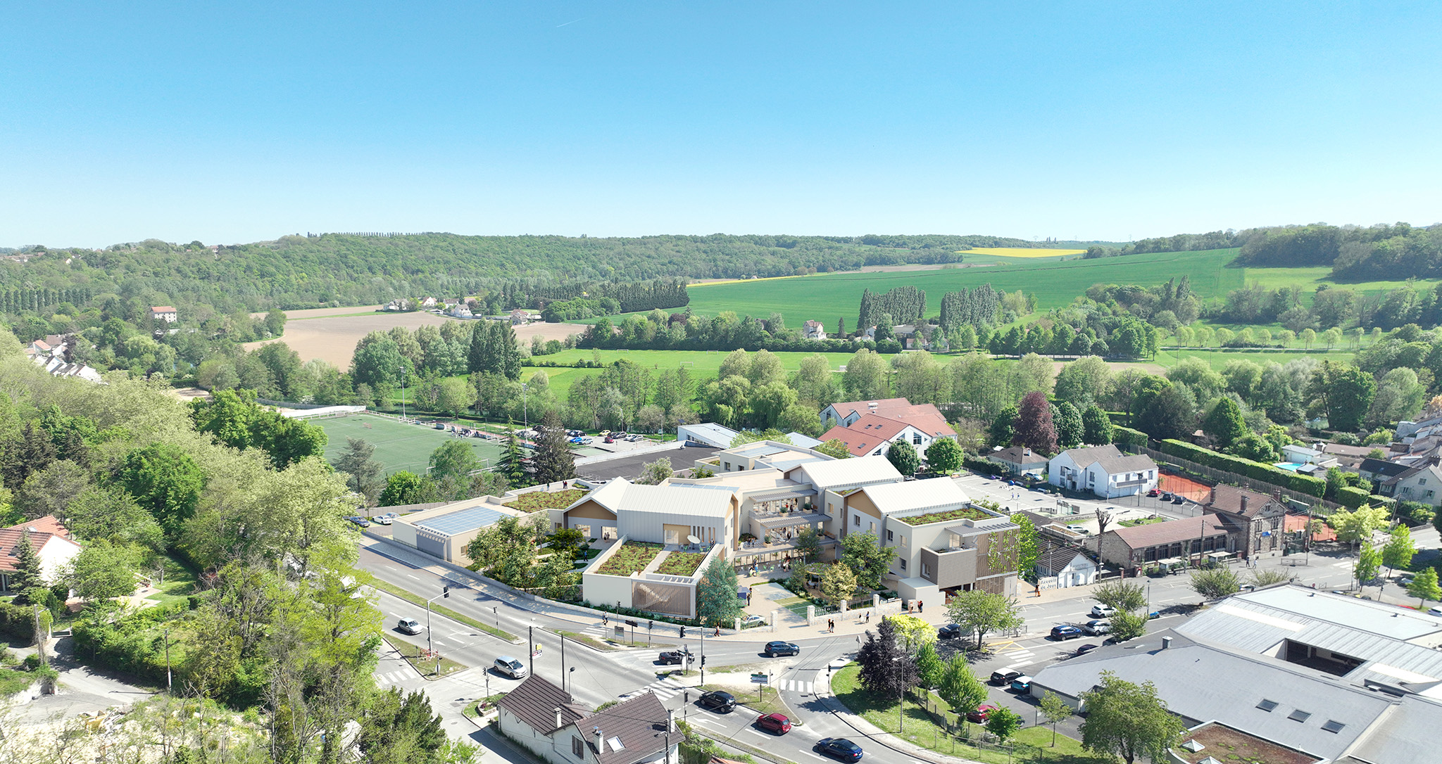 EHPAD de Crécy-la-Chapelle, CRR Architecture, vue aérienne